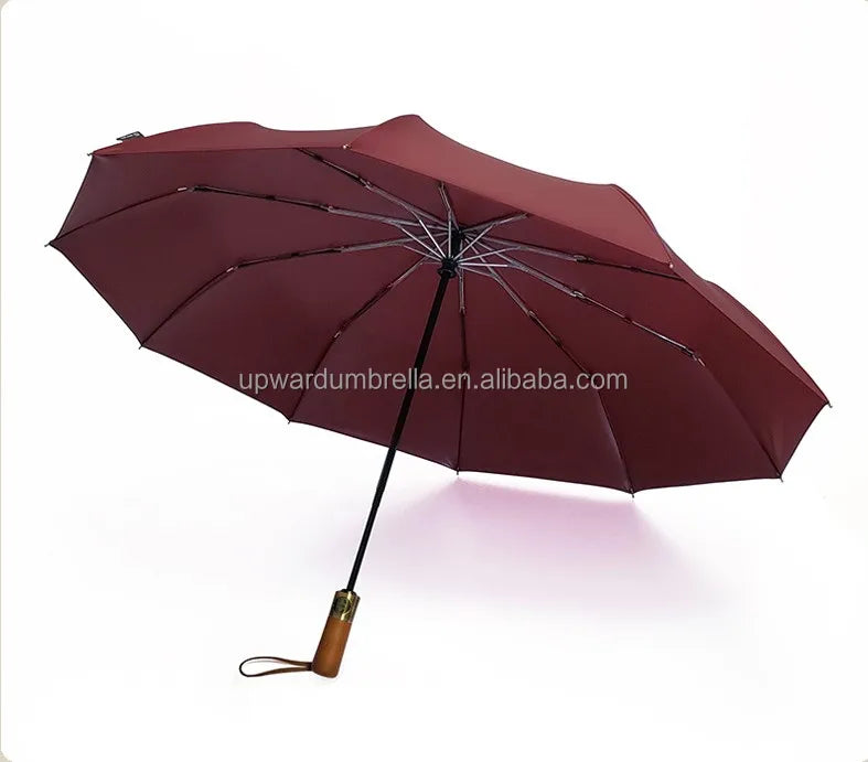 3 Folding Umbrella Wooden Handle Auto Open Close Popular Fashion Auto Open and Close 3 Folding Women Rain Umbrella for Sale