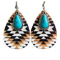 2023 Ethnic Large Turquoise Wood Pendant Earrings Wooden Water Drop Earrings Women Bohemian Jewelry