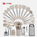 Yieryi High Quality Kitchen Tools Wooden Silicone Kitchen Utensils Set Cooking Utensils Set Silicone Kitchen Utensils