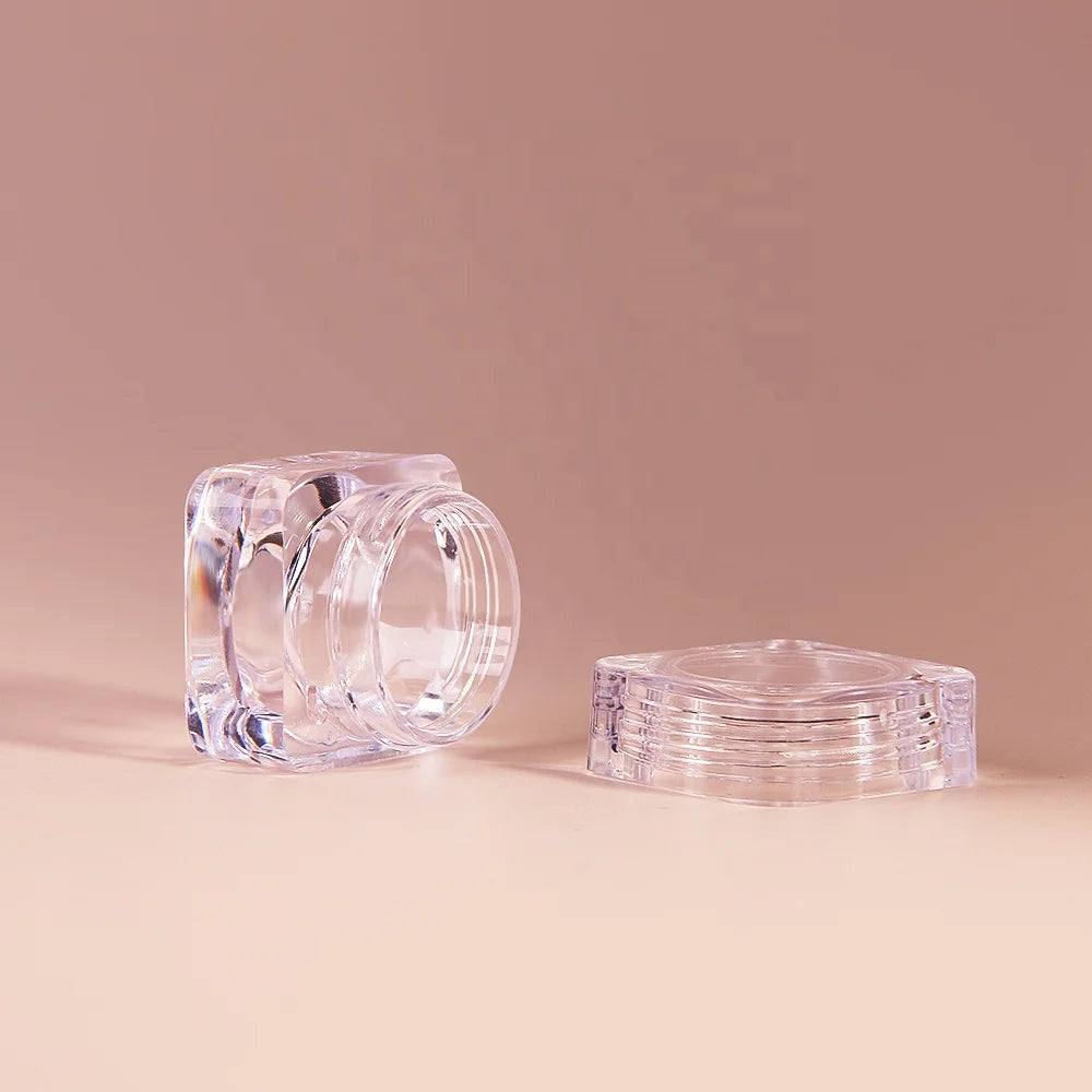 Luxury 5g AS Plastic Mini Square Shaped Shiny Transparent Jar Lip Tint Eye Shadow Sample Container Cosmetic Packaging