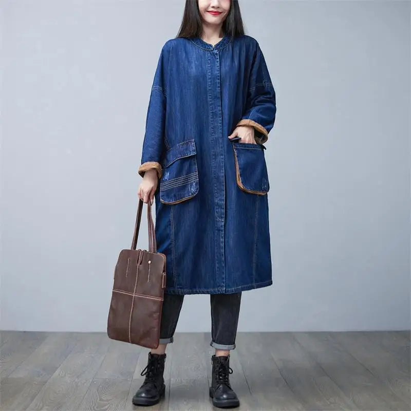Boutique Wholesale 2026 Autumn New Vintage Cowboy Bat Sleeve Large Size Small Stand Collar Women's Coat