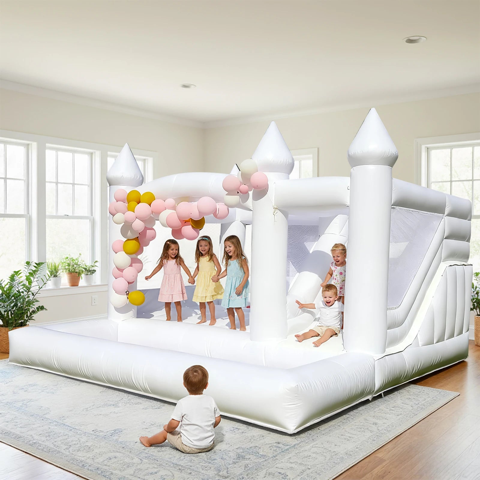 Commercial White Bounce House Castle Inflatable Combo with Slide and Ball Pit  Bouncy Castle Jumping Bed for WeddingParty