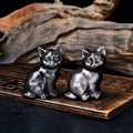 Natural Silver Obsidian Kitten Ornament Black Obsidian Rough Stone Carving Tilted Head Cat Figurine for Home Living Room Desk