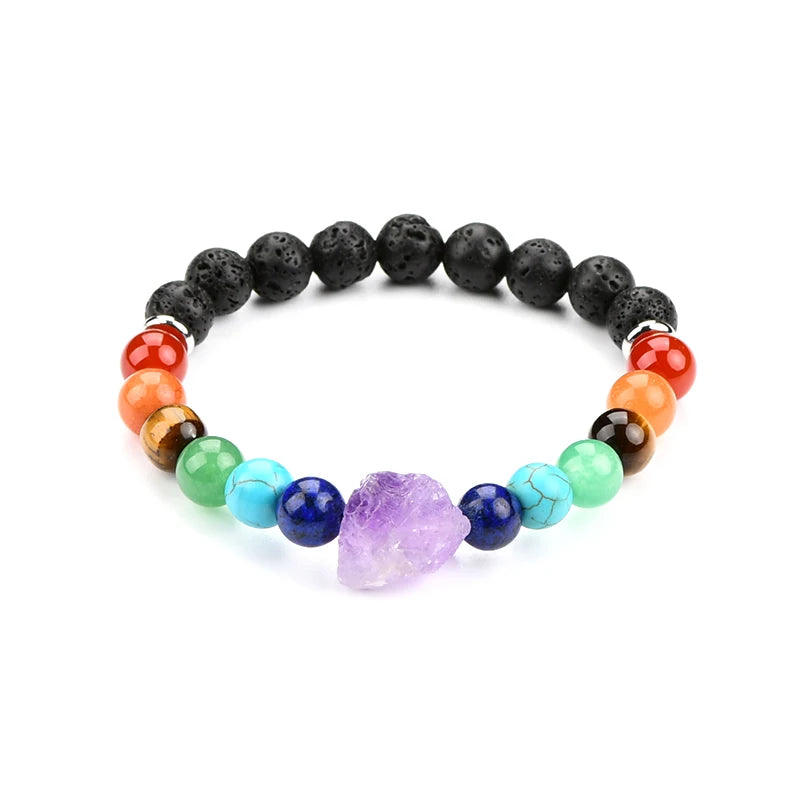 Recommend Healing Crystal Chakra Crystal Amethyst Mineral Lava Stone Turquoise Beaded Bracelet
