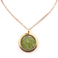 Fashion Peridot 25mm Gold Round Stainless Steel Gawu Crushed Stone Box Pendant Necklace Jewelry Charm Customized Necklace