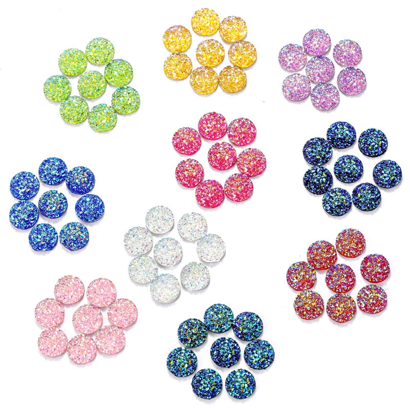 100pcs/bag 12mm Mix AB Colors FlatBack Druzy Resin Cabochons for Bracelet Earrings DIY Jewelry Making Accessories W270
