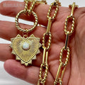 NM45614 18k Gold Plated Jewelry Heart Pendant Necklace Twisted Paperclip Chain Choker Minimal Minimalist Jelwelry Gift for Women