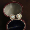 French Romantic 14K Gold Plating Pure 925 Sterling Silver Opal Stone Heart Shape Stud Earrings for Women Girls Jewelry