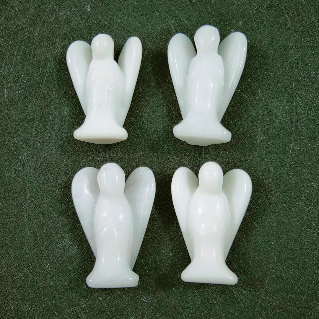 Huiying Christmas Gift Natural White Jade Angel Carved Mini Crystal Craft 2 Inch