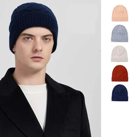 Men's Pure Merino Wool Knitted Cashmere Beanie Autumn Winter Jacquard 3D Embroidered New Warm Wool Knitted Beanie Hat