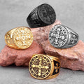 Duyizhao Saint Benedict Gold Black Cross Men Cspb Ring Hip Hop Punk Stainless Steel Male Ring Jewelry Gift Wholesale