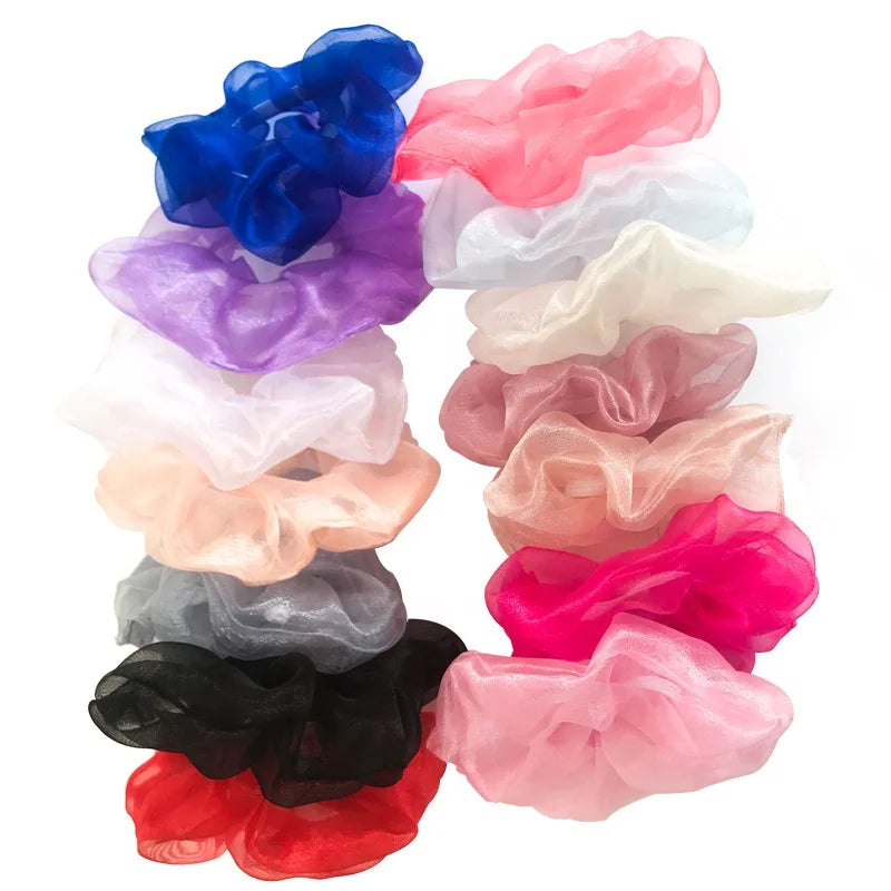 Wholesale Gifts 2025 Girls Women Elastic Hair Ties Band Accessories Transparent Tulle Hair Ropes Mesh Organza Scrunchies
