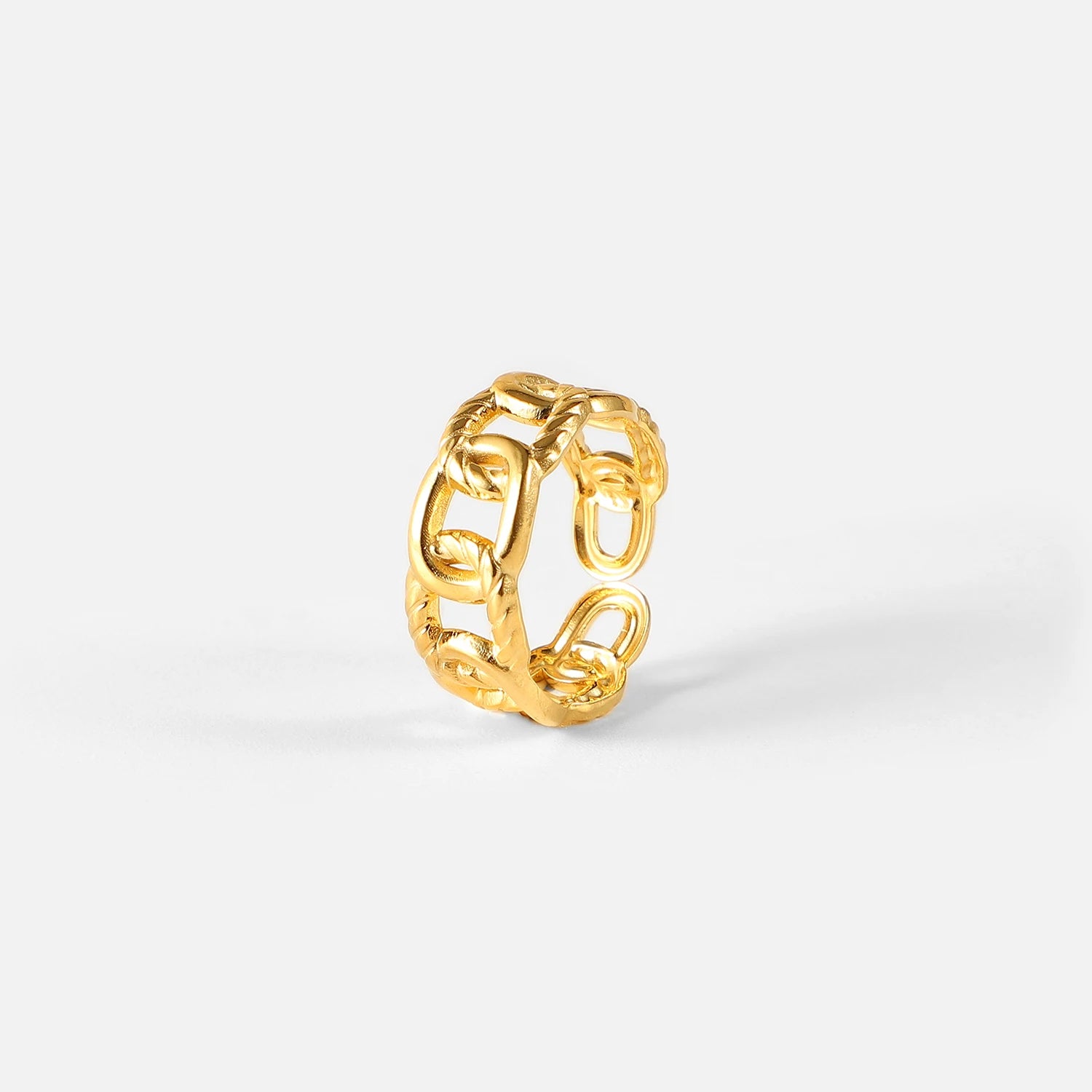 Twisted Link Chain Open Rings Gift Stainless Steel 18k Gold Plated Adjustable Finger Rings for Women
