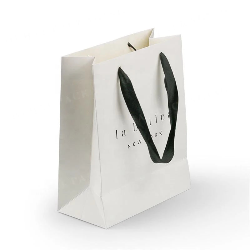 Shoe T-Shirt Reusable Gift Packaging White Printed Your Own Logo Shopping Paper Bag Custom Personalized Printed Twisted Handle