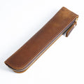 Custom Logo Crazy Horse Genuine Cowhide Leather Vintage Style Pencil Pen Bag Holder Case Pouch Sleeve