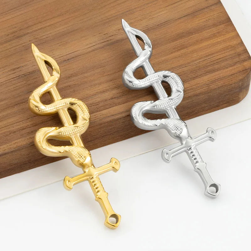 Gothic Punk Style Stainless Steel Cross Snake Longsword Pendant Waterproof DIY Jewelry Making Findings-Earring Components