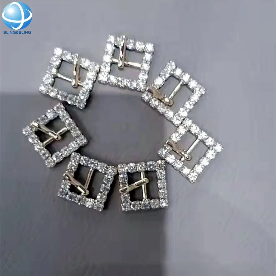 Zinc Alloy Square Round Slider Buckles Crystal Pin Buckle for Shoes Strap Decorations Accessories