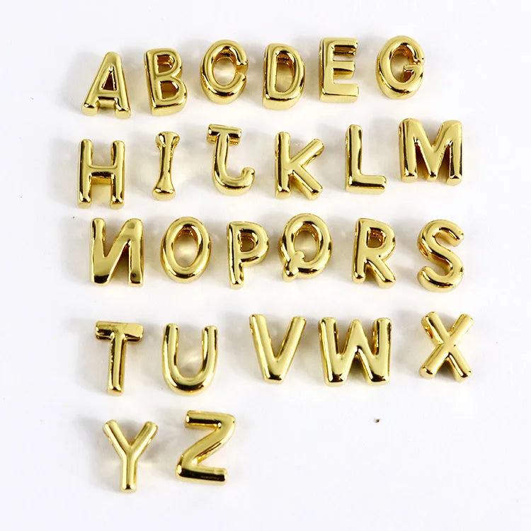 JS1511 18K Gold Plated 3D Bubble Alphabet Letter Beads A-Z Initial Pendant for Necklace Jewelry DIY