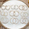 New Hot Sale 9 Pairs Faux Pearl Lightweight Open Large Circle Dangle Drop Earrings Gift for Women and Girl
