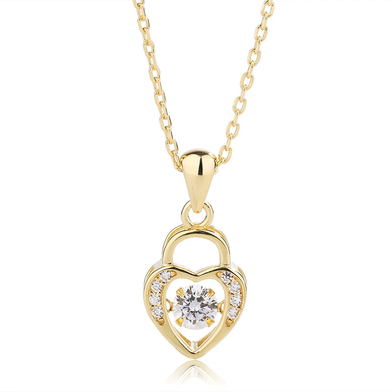 Fashion Love Heart 925 Sterling Silver Plated 24k Gold Cubic Zirconia Heart Pendant Necklace for Women