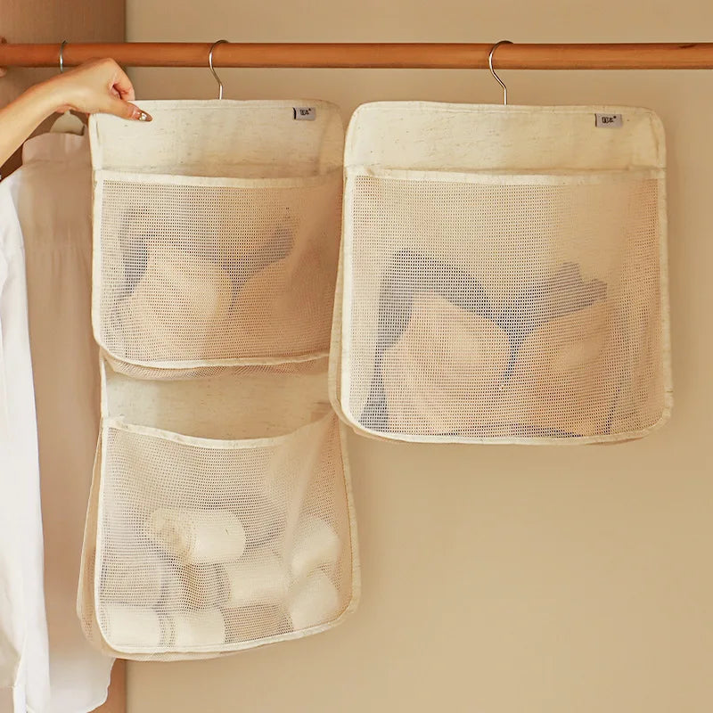 Large Capacity Hanging Closet Organizer Fabric Material Storage Bag for Socks Mesh Pocket Hanging Bag