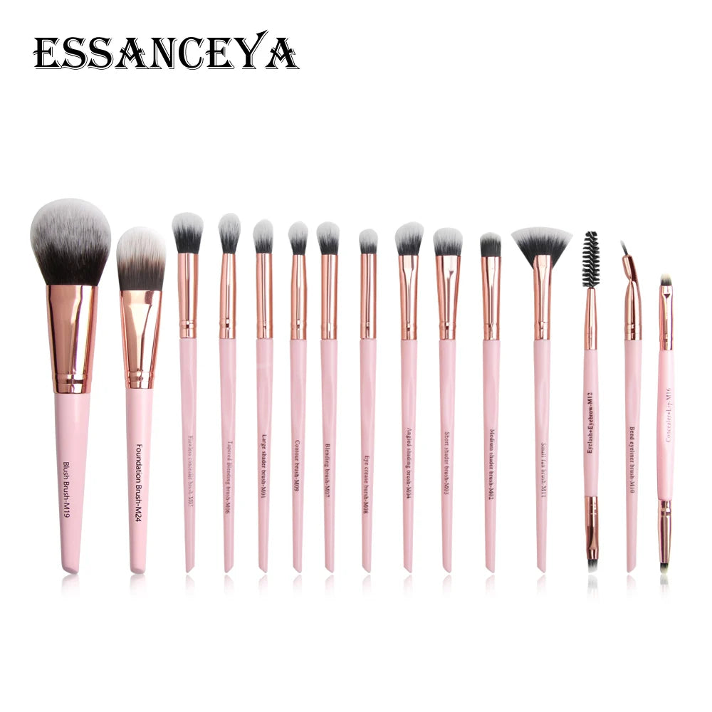 MAANGE Wholesale 15 Pcs Custom logo pink Eye Shadow Foundation Brush Cosmetics Makeup Brushes Set