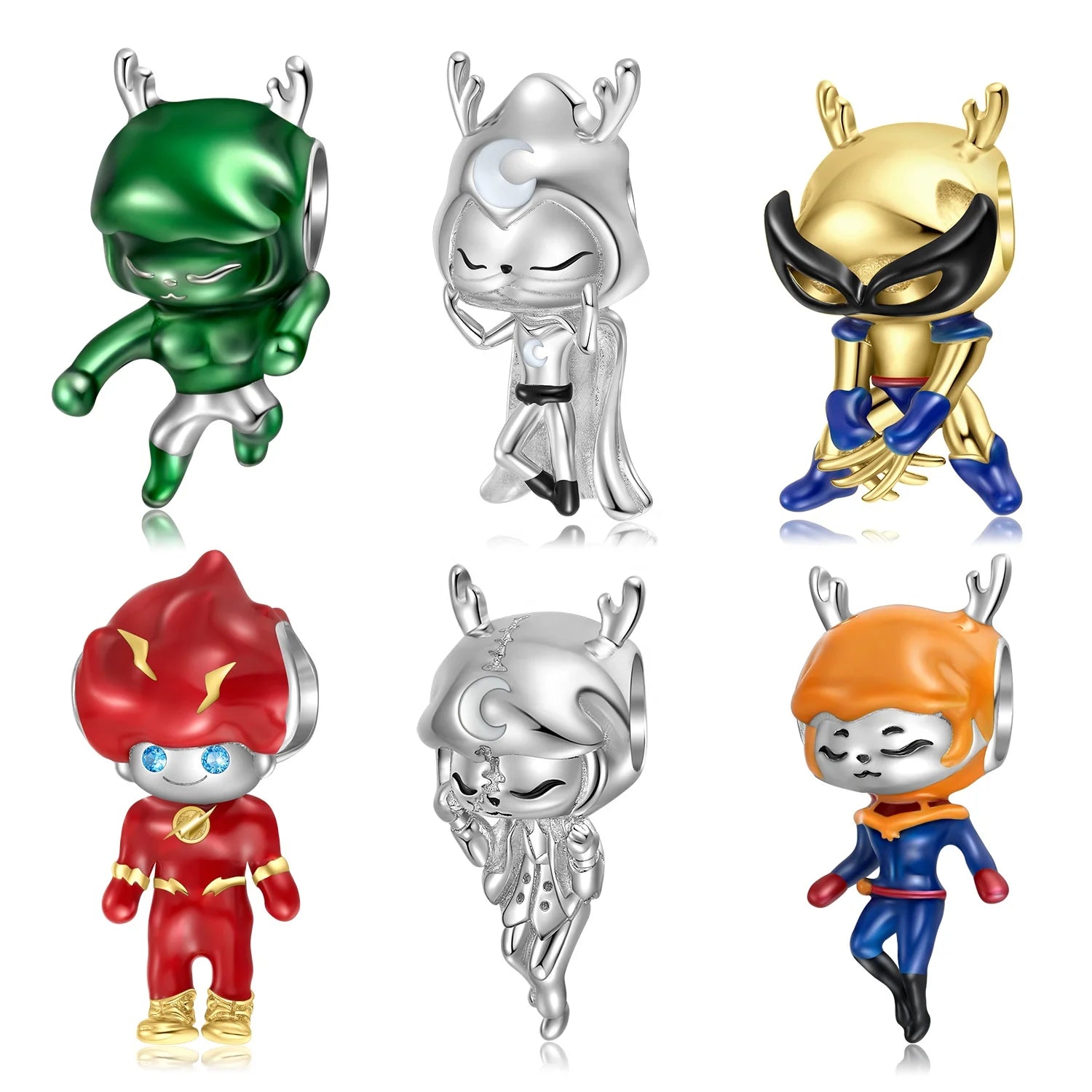Warrior Knight Cartoon Character Heroes Charm Original 925 Sterling Silver Enamel Green Bead Fit Women Jewelry Charm Bracelets