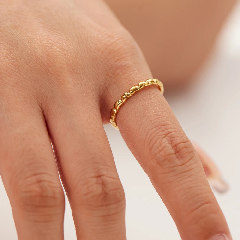 Stainless Steel 316L Chris Stainless Steel 18K PVD Plating Beaded Stacking Women Rings for Daily Wearing