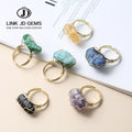 New Design Healing Crystal Rings Adjustable Size Natural Crystal Rough Stone Copper Electroplating Fuchsia Crystal Ring