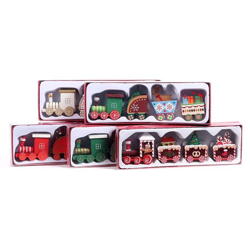 DIY Wood Train Toy for Kids Snowman Bear Wooden Train Carriages Railways Set for Children Christmas New Year Gift