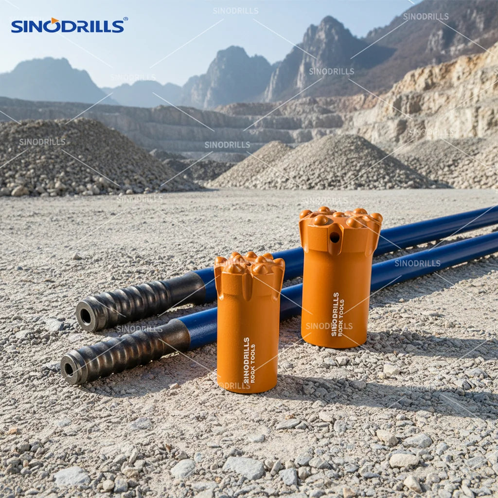 SINODRILLS Rock Drilling Tools Top Hammer 7/11/12 Degree Tapered Mining Drill Button Bits 34mm