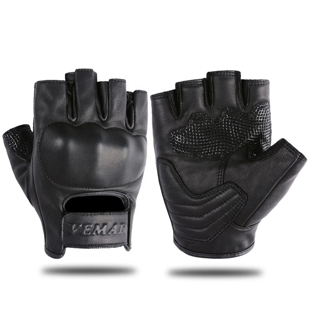 Vemar Motorcycle Fingerless Leather Gloves Anti-Fall Anti-Slip Motocross Half-finger Gloves Men Women Motorcyclist Summer Gloves