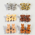 Hot Sale Korean Cute Teddy Bear Bunny Gold Violence Bear Flocking Jewelry Best Friend Gifts Simple Cartoon Acrylic Stud Earrings