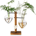 Dropshiping Hydroponic Glass Planter Heart Shaped Glass Vase With Retro Solid Wood Stand Glass Flower Pot for Home Wedding Decor