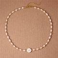 Handmade Freshwater Pearl Shell Daisy Flower Beaded Choker Necklace Gold Women Boho Simple Short Necklace Jewelry Dropshipping