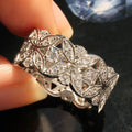 CAOSHI Exquisite Hollowed-Out Flower Design Wide Band Rings for Engagement Fashion Party Silver Plated CZ Rings Women Jewelry