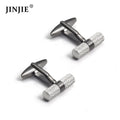 2024 New French Silver Plated Cylinder Designer Metal Black Copper Cufflinks for Men Presents