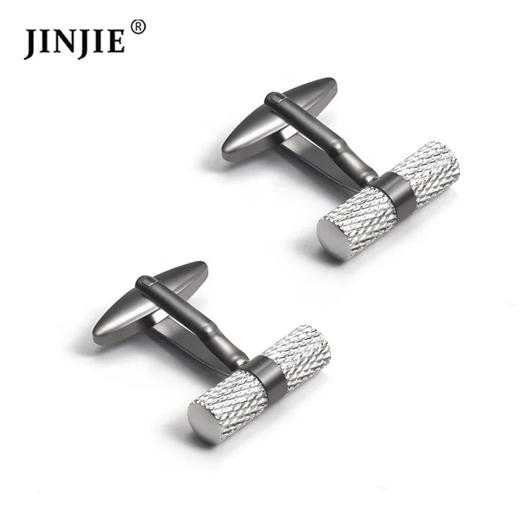 2024 New French Silver Plated Cylinder Designer Metal Black Copper Cufflinks for Men Presents