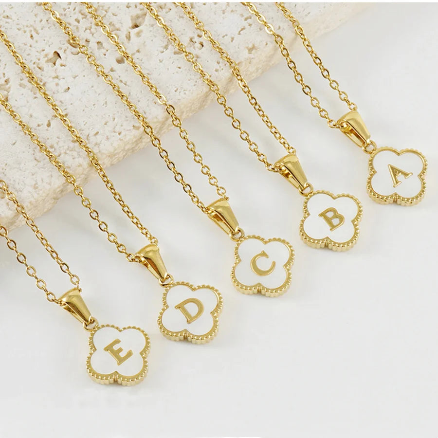 316 Stainless Steel Flower Shape 18k Gold 26 Letter English Alphabet Chain Necklace