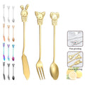 304 Creative Cartoon Fork Spoon Knife Set Stainless Steel Flatware Set Cute Coffee Stirring Spoon Gold Cutlery Set