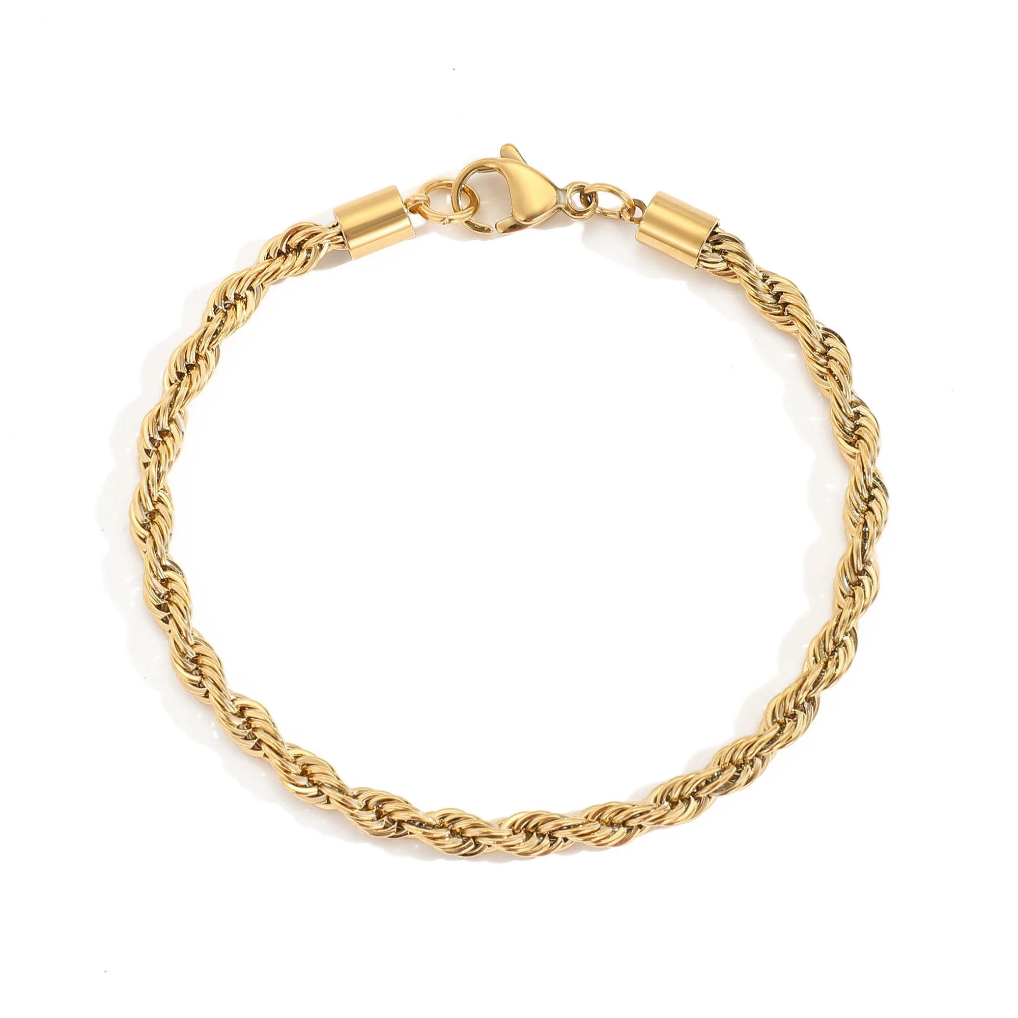 Simple Luxury Stainless Steel 14K Gold Plated 4MM Wide 16cm 18cm Length Twisted Chain Bracelet Jewelry for Women