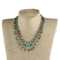 Fashion Delicate 3 Layer Alloy Rosary Chain Glass Tiger Eye Stone Link Turquoise Circle Drop Crystal Glass Charm Choker Necklace