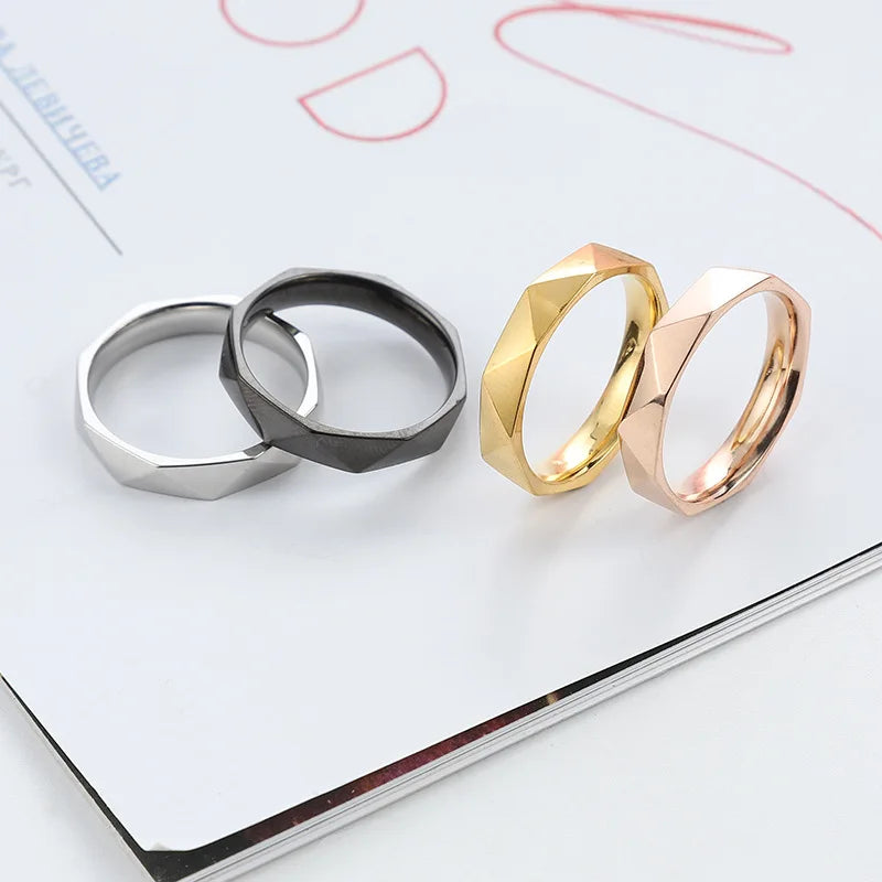 Simple 4MM Diamond Ring Cutting Geometry Stainless Steel Ring for Couple Men Women Jewelry Manufacturers