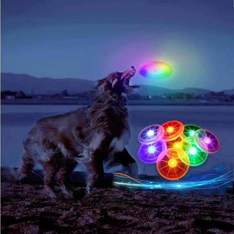 HelloWorld Wandrola Flying Disc Dog Sport Toy with Flashing LED Lights Light up Pet Disk for Night Time Play Discuit