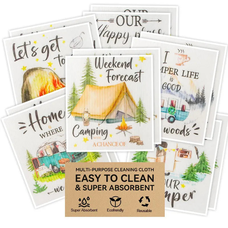 New Kitchen Cleaning Swedish Dish Towel Magic Reusable Dishcloths Sponge Pads Printed Design Cellulose Sponge Cloths