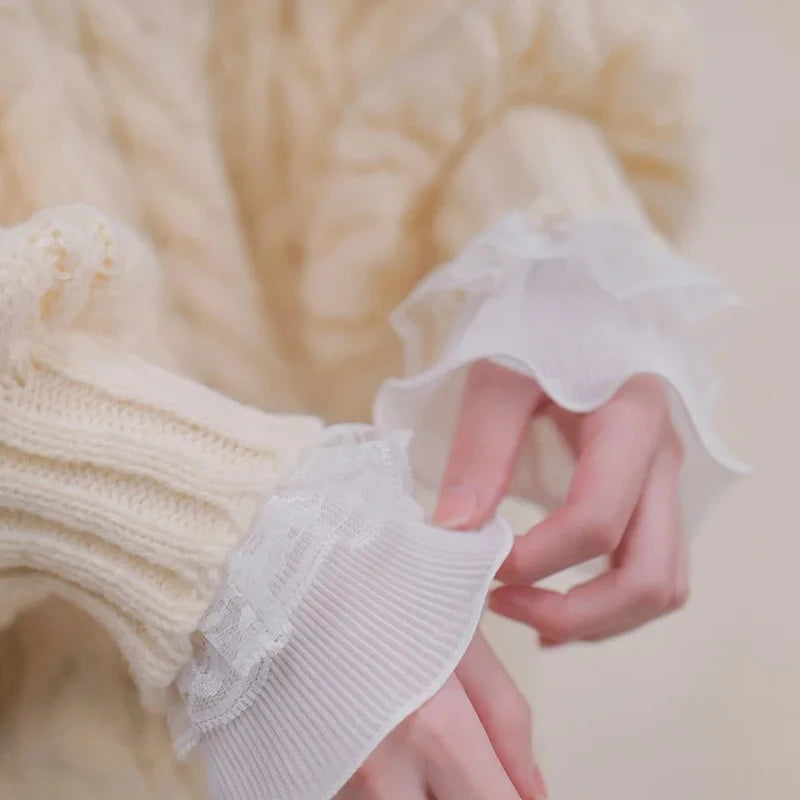 Fashion Ladies Gentle Solid Color Mesh Nylon Lace Ruffled False Sleeves Fingerless Gloves Clothing Cuff Decorative Accessories