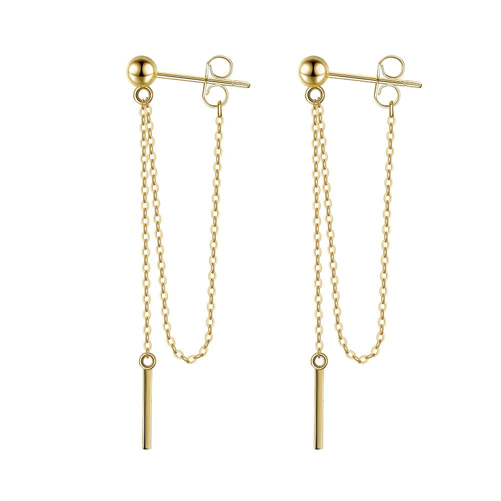 APE52 RINNTIN Threader Earrings Chain 925 Sterling Silver Bar Dangle Earrings for Women Teen Girls
