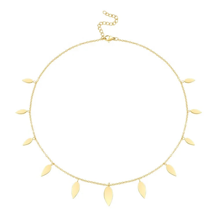 Latest High Quality 14K Gold Plated Stainless Steel Jewelry Gradient Leaves Shape Irregular Sequins  Necklace P203189