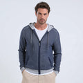 Men's Waffle Knit Hoodie 100% Cotton Full Zip Sweater Long Sleeve Textured Hooded Jacket