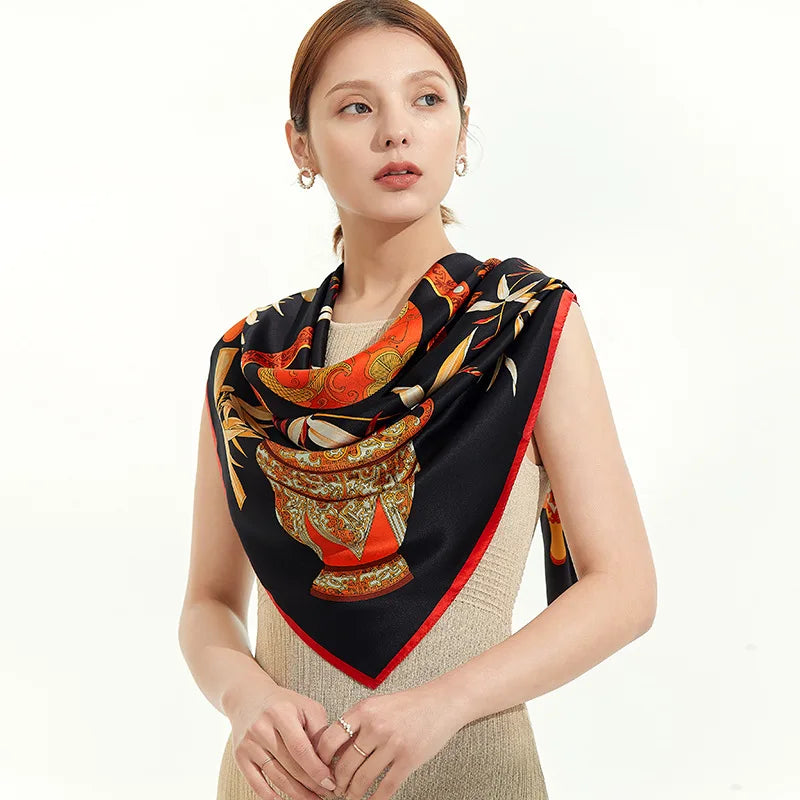Wholesale Vintage Japanese Cashmere Silk Scarf 110*110Cm Square Simple Design with Silk Screen Printing for Winter Season